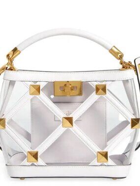 VALENTINO GARAVANI Small Roman Stud Clear Top Handle Bag NEW